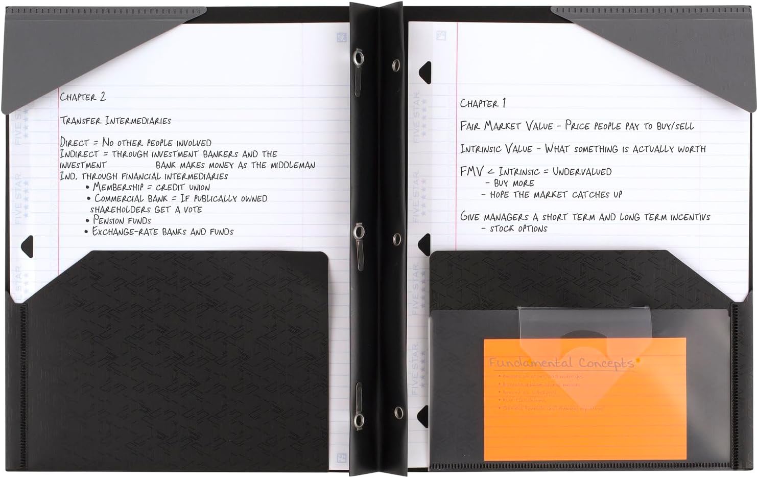 Five Star Carpeta de 2 bolsillos, carpeta que se mantiene en su lugar, carpetas de plástico de colores con bolsillos y sujetadores de puntas para