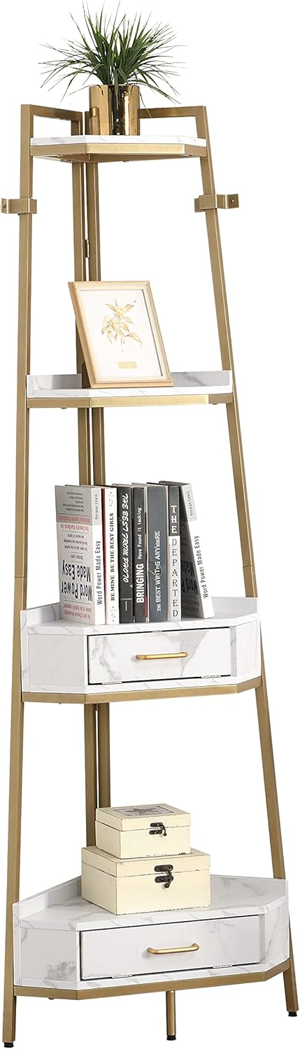 LifeSky – Estante esquinero moderno para escalera, estantes esquineros de 72.64 pulgadas de alto, estantería esquinera de 4 niveles para sala de