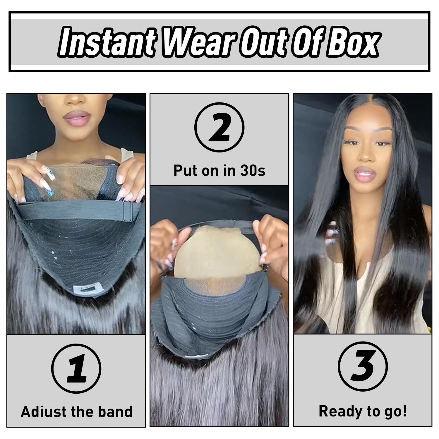 Wear and Go – Peluca de cabello humano lacio sin pegamento, encaje HD precortada de 6 x 4 pulgadas, sin pegamento, pelucas con cierre frontal de