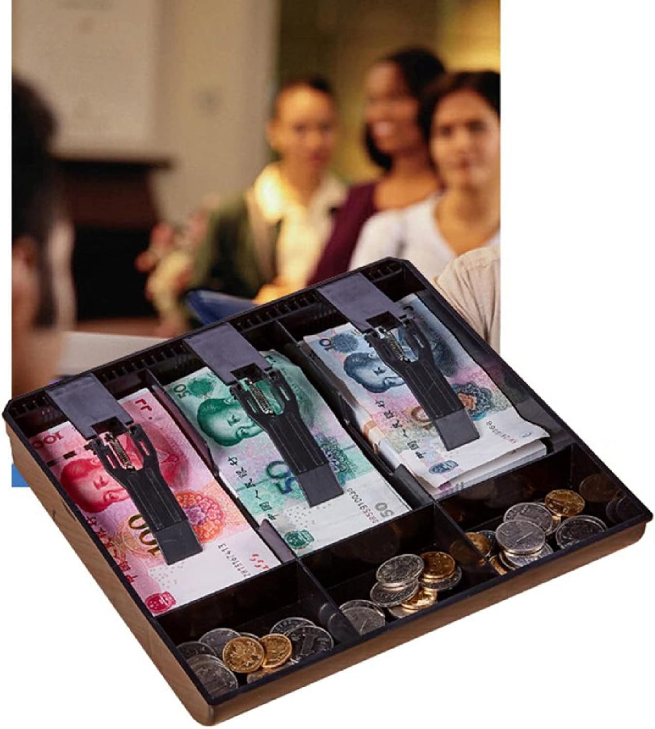 Bandeja de inserción de cajón de efectivo, caja registradora de moneda, organizador de moneda, estuche de almacenamiento portátil con clip de