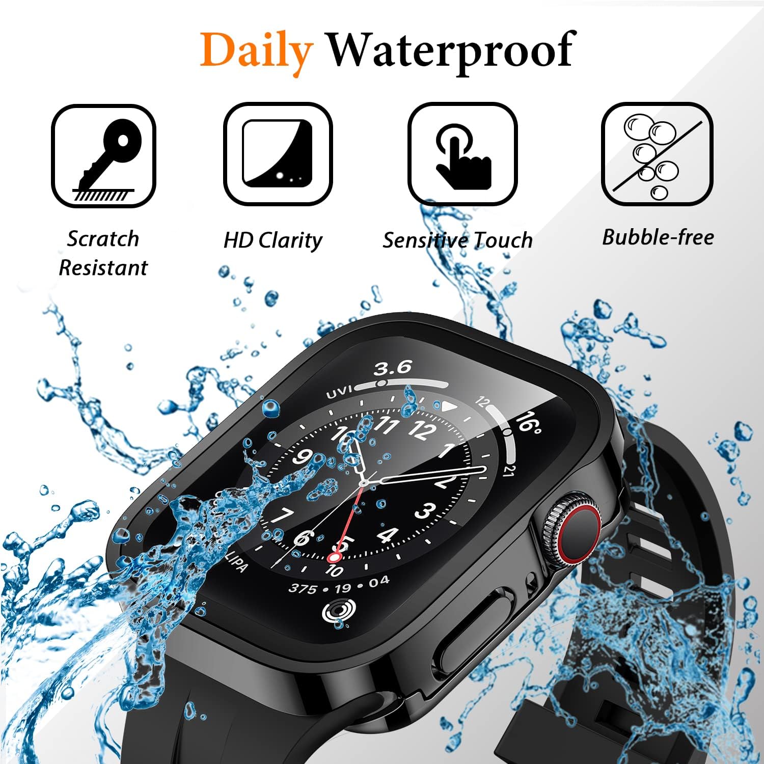 Amizee Funda 2 en 1 compatible con Apple Watch Series 9, Series 8, Series 7 de 1.772 pulgadas, con protector de pantalla integrado, borde recto de