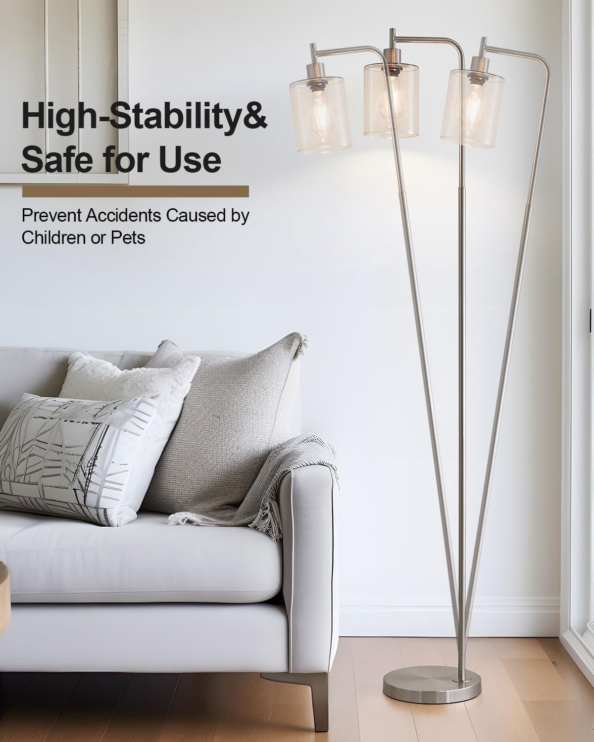 Oneach Lámparas de pie de 66.5 pulgadas para sala de estar con pantalla de cristal, lámpara de pie industrial para dormitorio, lámpara de pie