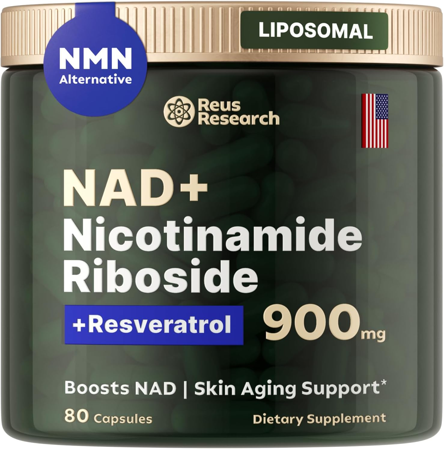 Reus Research NMN Suplemento alternativo  Ribosida liposomal de nicotinamida, resveratrol, quercetina por Reus Research  Suplemento NAD de alta