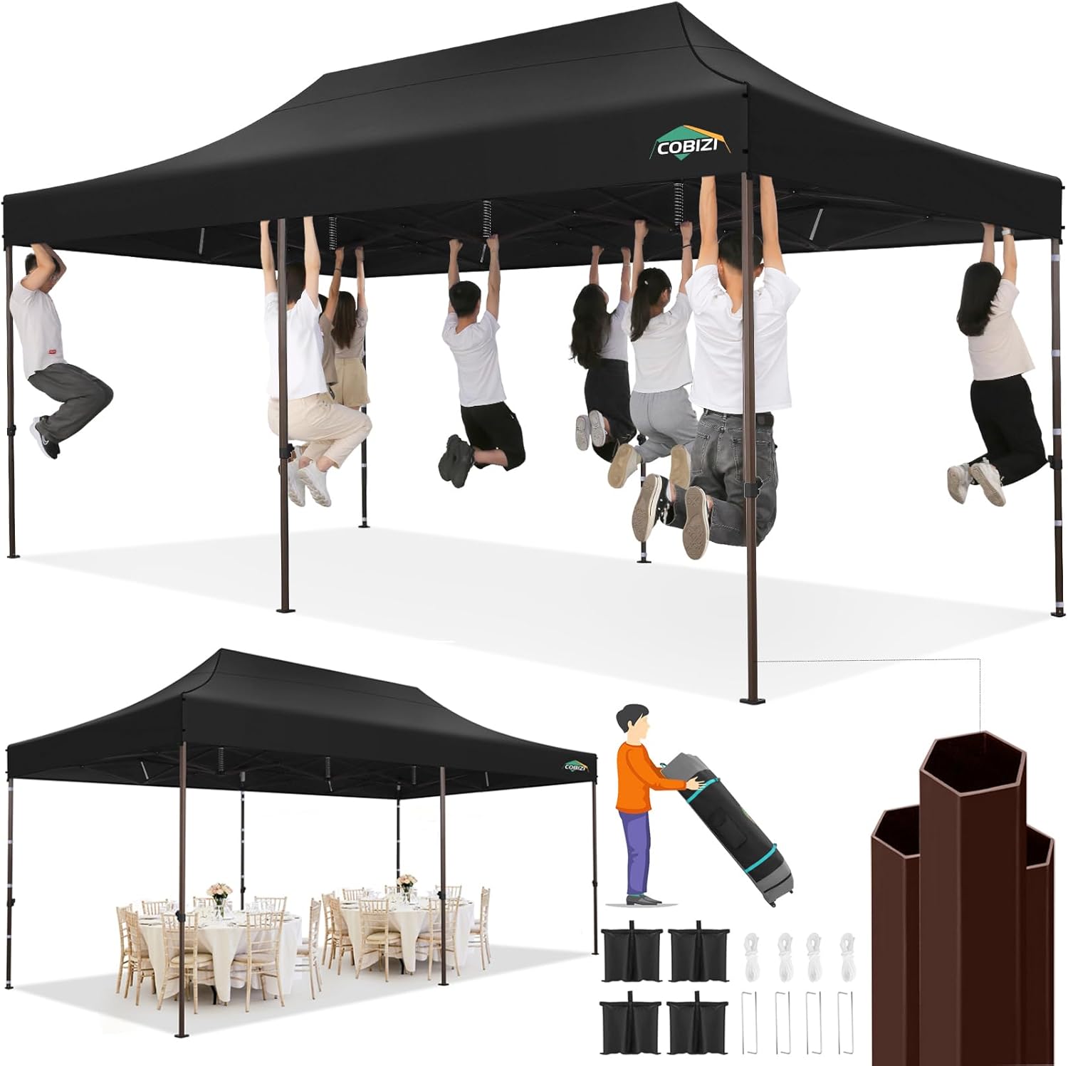 COBIZI Toldo desplegable de 10 x 20 pulgadas sin pared lateral, toldo comercial resistente al aire libre, tiendas de campaña para fiestas con bolsa