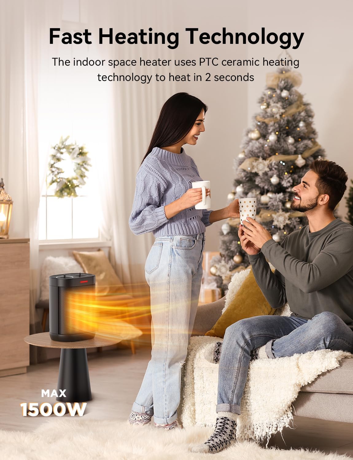 Calentadores de espacio para uso en interiores, calentador portátil de cerámica PTC, de 1500 W900 W, calentador de espacio pequeño con termostato,