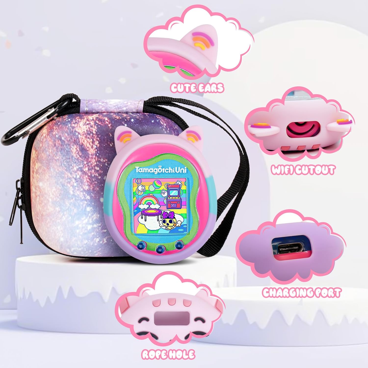 MGZNMTY Funda de viaje y funda de silicona para máquina virtual de mascotas Tamagotchi Uni, protector de pantalla compatible con Tamagotchi Uni