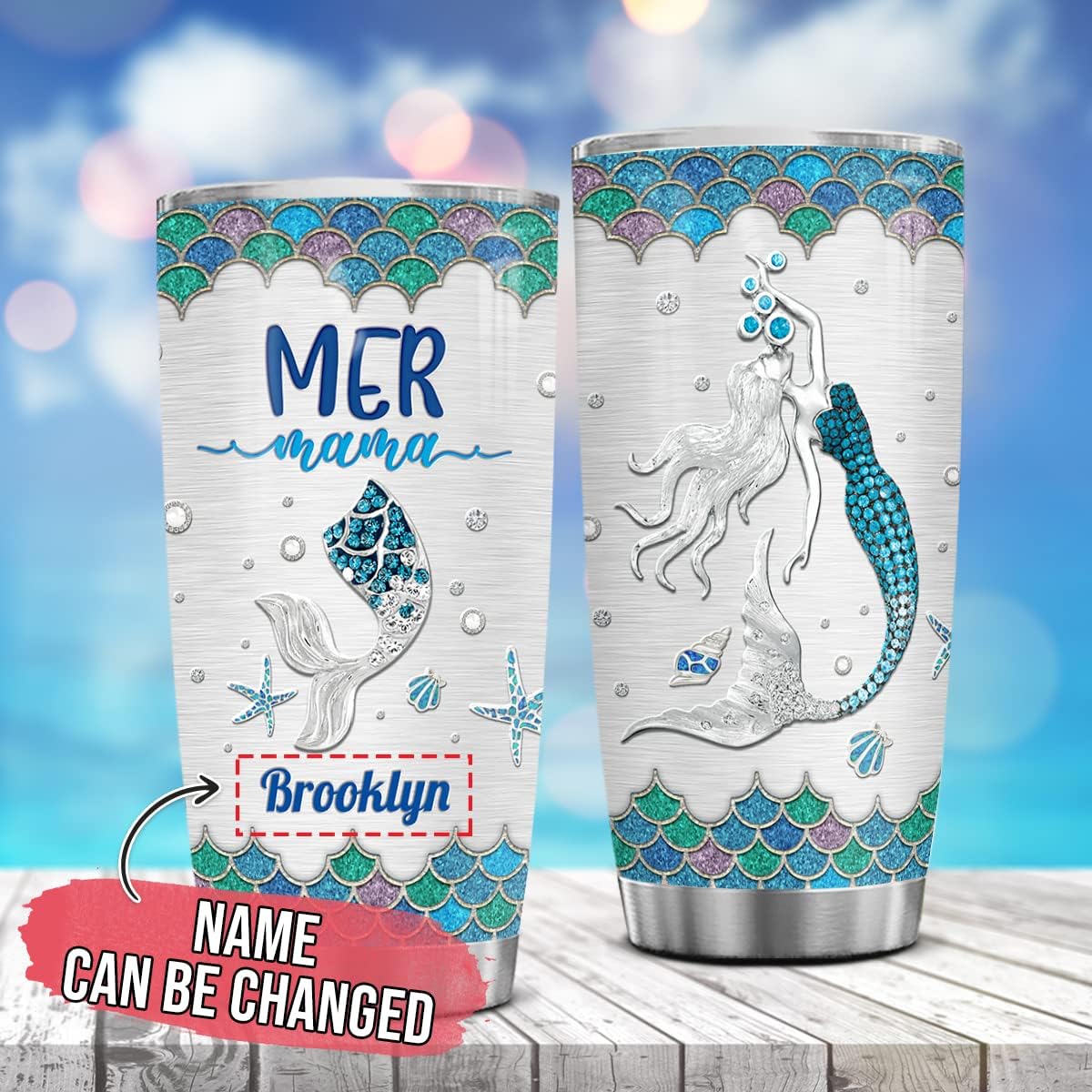 wowcugi Vaso de regalo para mamá de hija e hijo personalizado Mer Mama Taza de sirena con aislamiento térmico de 20 oz 30 oz con tapa, taza de viaje