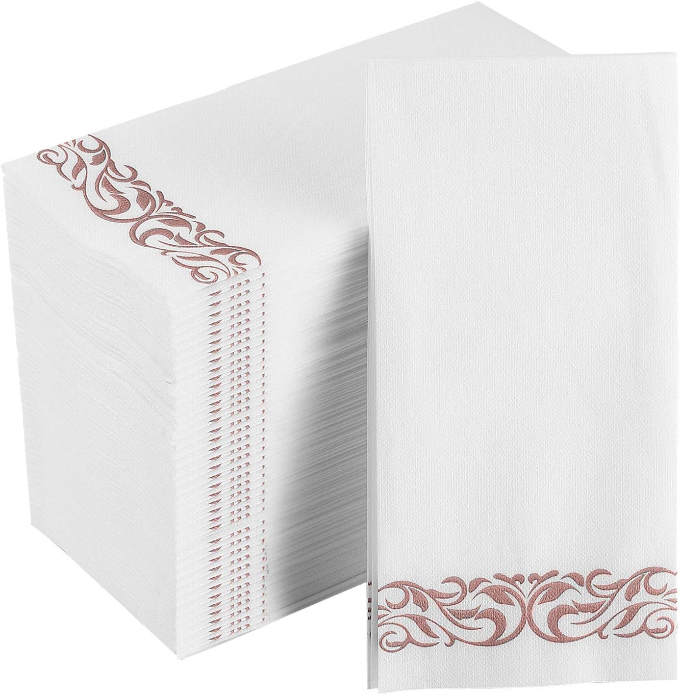 Juego de vajilla desechable de 700 piezas de oro rosa para 100 invitados, platos de plástico con borde de oro rosa, 100 platos llanos, 100 platos de
