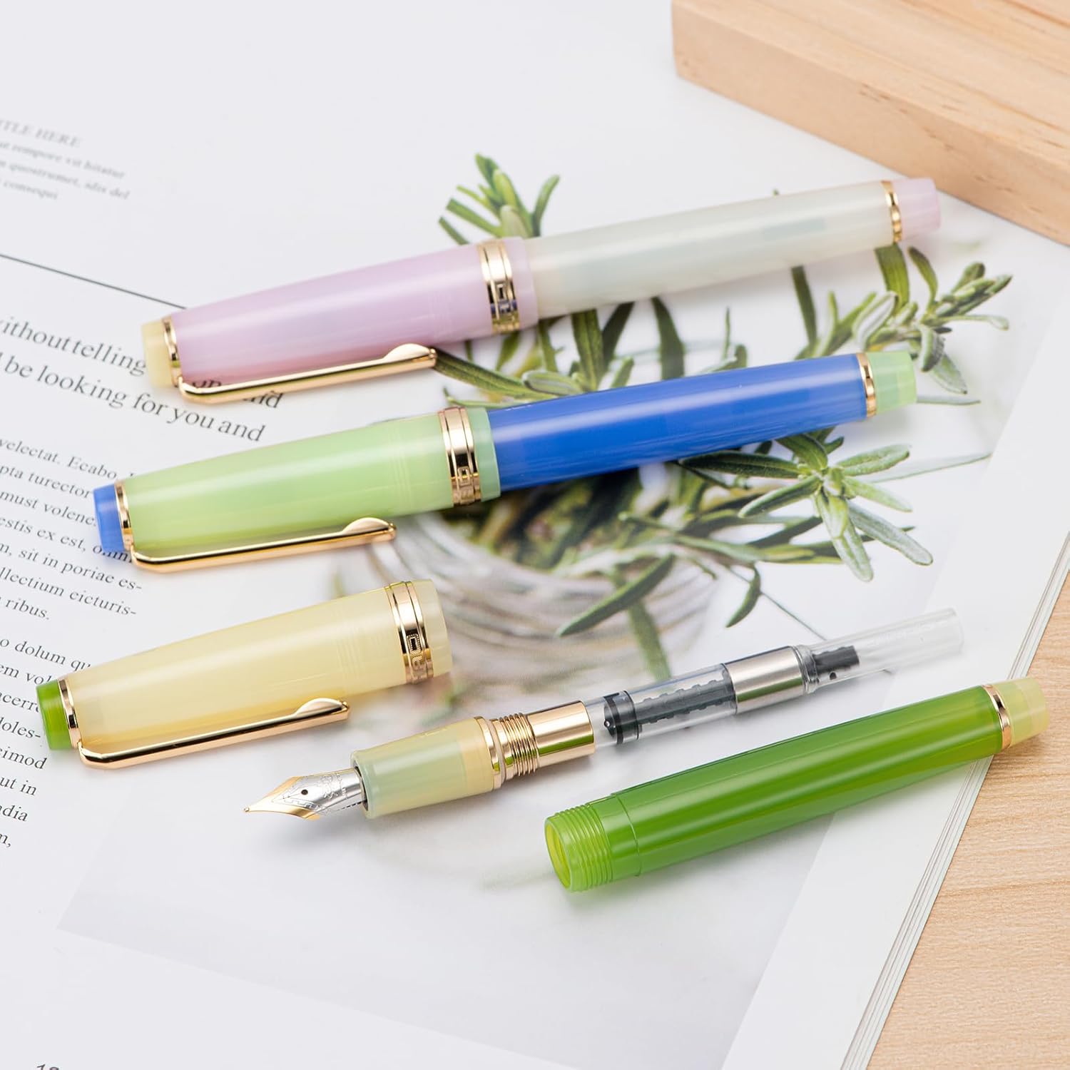 3 Jinhao 82 Pluma estilográfica transparente mixta Morandi Color acrílico punta fina oro Trim con convertidor Set