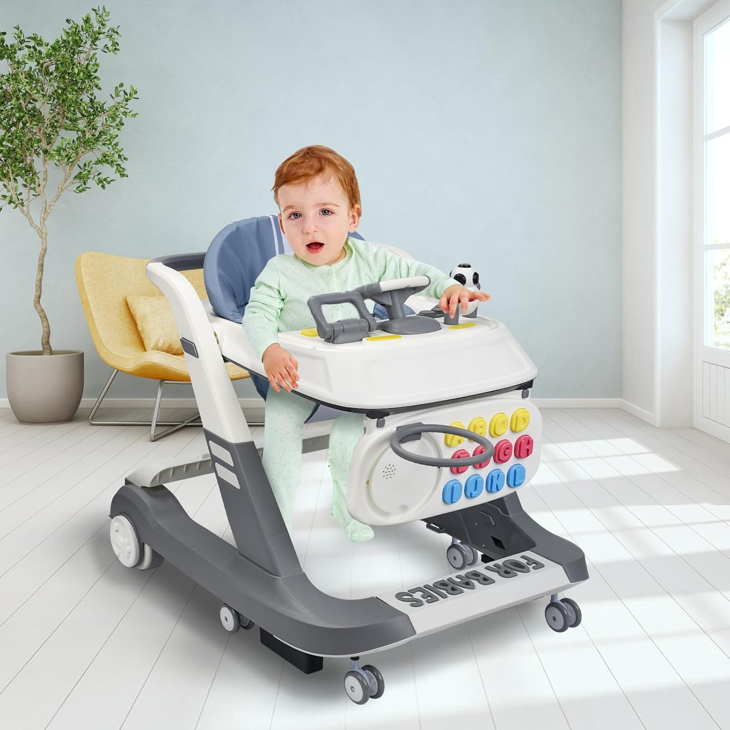 Caminante plegable 4 en 1 para bebés, caminador de actividades para niños y niñas, asiento de aprendizaje, con juguetes musicales, altura y