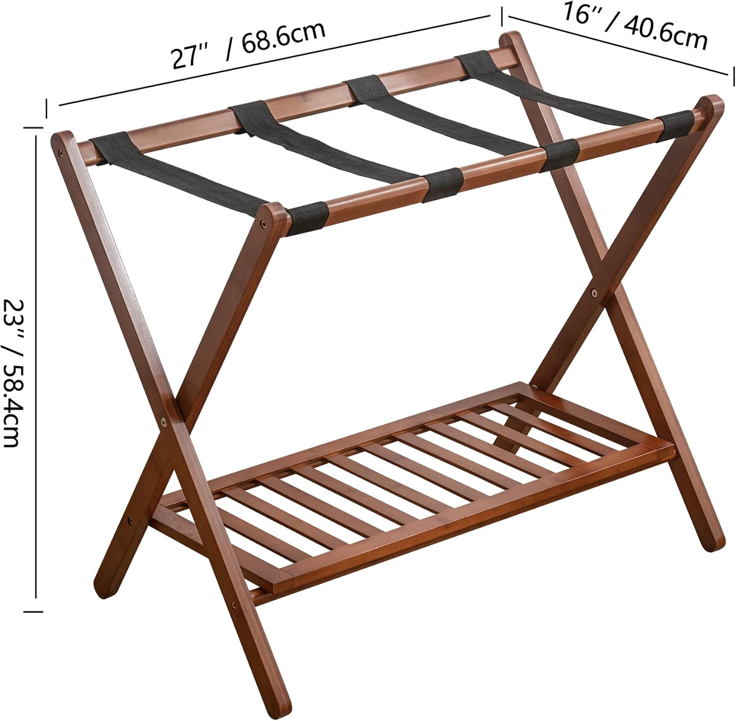 Zoopolyn Portaequipajes de bambú totalmente montado con estante de almacenamiento para habitación de invitados plegable maleta soporte hotel