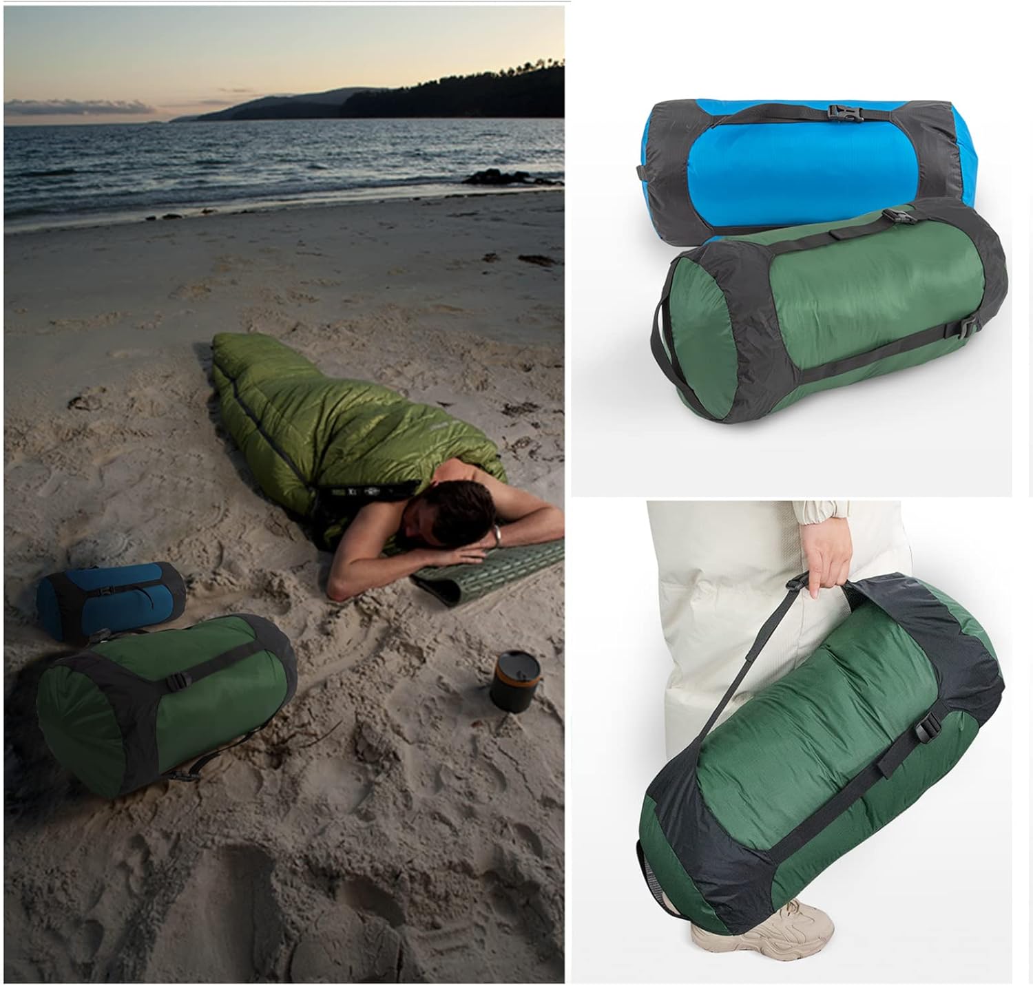 2 sacos de compresión de 8L18L25L35L, saco de dormir ligero, saco de compresión para camping, senderismo, viajes de mochilero