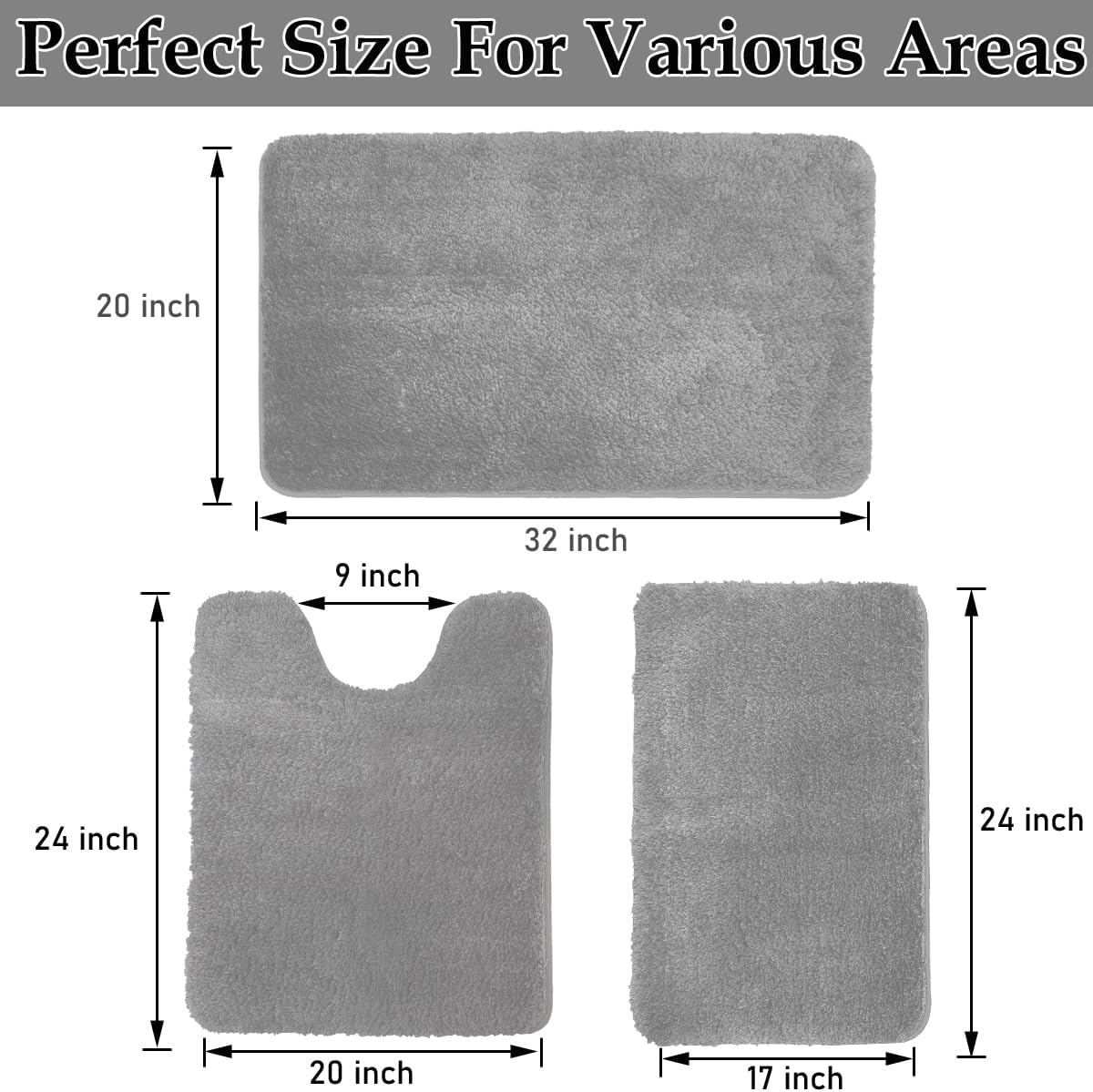 Juego de alfombras de baño de 3 piezas, alfombras de baño suaves y absorbentes, alfombra de baño de contorno en forma de U con respaldo de goma
