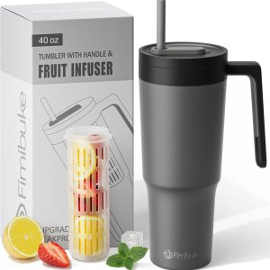 Fimibuke Vaso de 40 onzas con asa e infusor de frutas, taza aislada al vacío de acero inoxidable con tapa y pajilla, botella de infusión de agua, Fimibuke Vaso de 40 onzas con asa e infusor de frutas, taza aislada al vacío de acero inoxidable con tapa y pajilla, botella de infusión de agua,