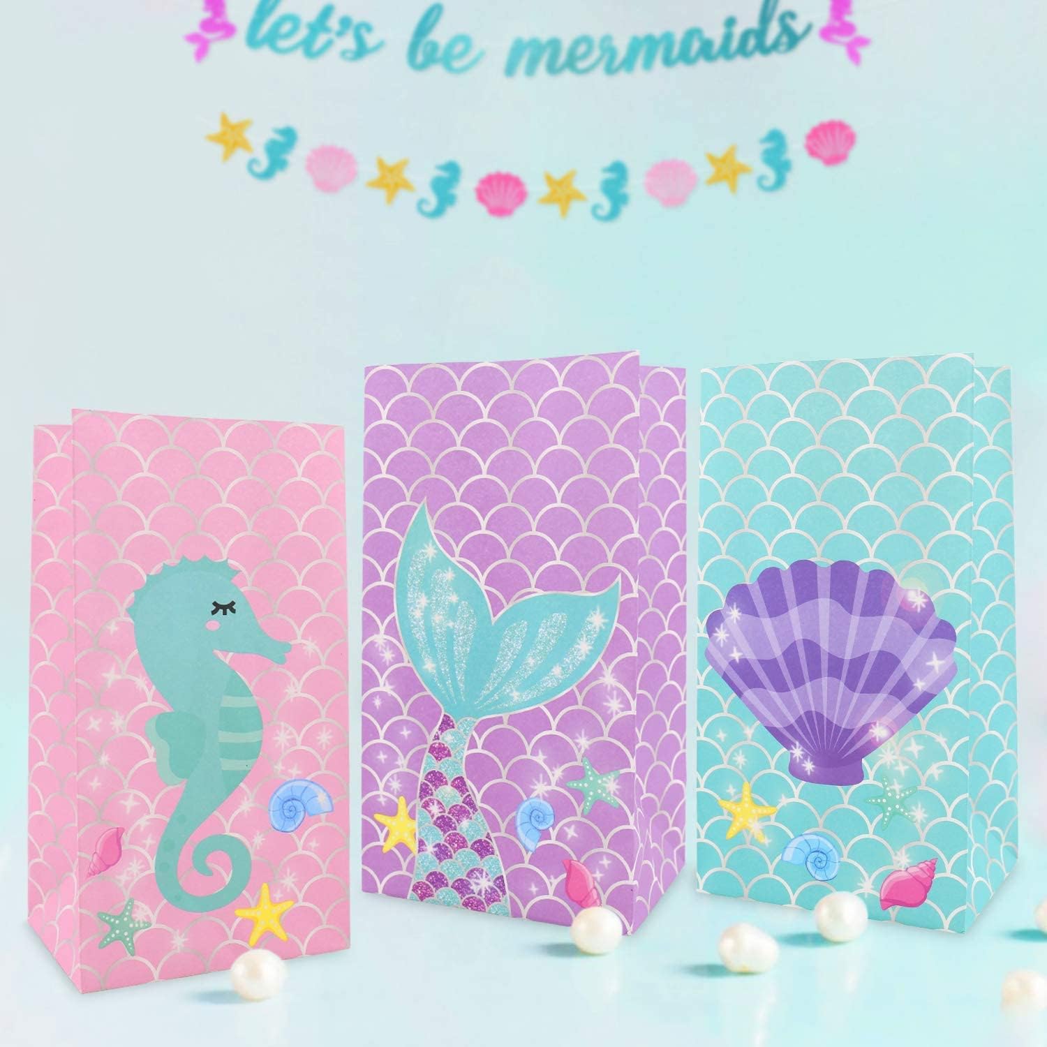 Yaaaaasss! 24 bolsas de dulces de sirenita para fiesta, bolsas de regalo de sirena, bolsas de regalo bajo el mar, bolsas de regalo para decoración