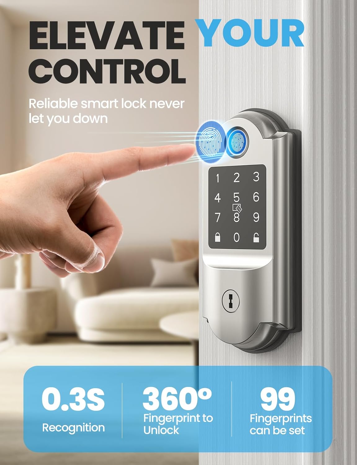 Cerradura inteligente, cerradura de puerta de entrada sin llave 7 en 1, cerradura de puerta de huellas dactilares con teclado de pantalla táctil,