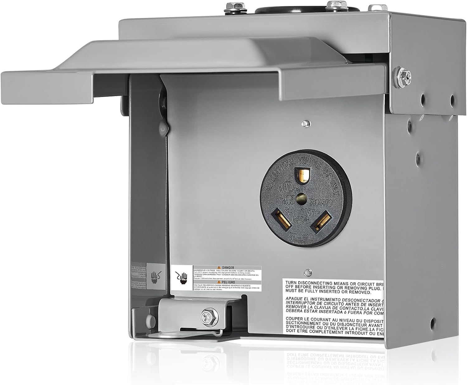 SURAIELEC Caja de salida RV de 30 amperios, caja de alimentación impermeable 3R con receptáculo NEMA TT-30R, caja eléctrica de metal para exteriores