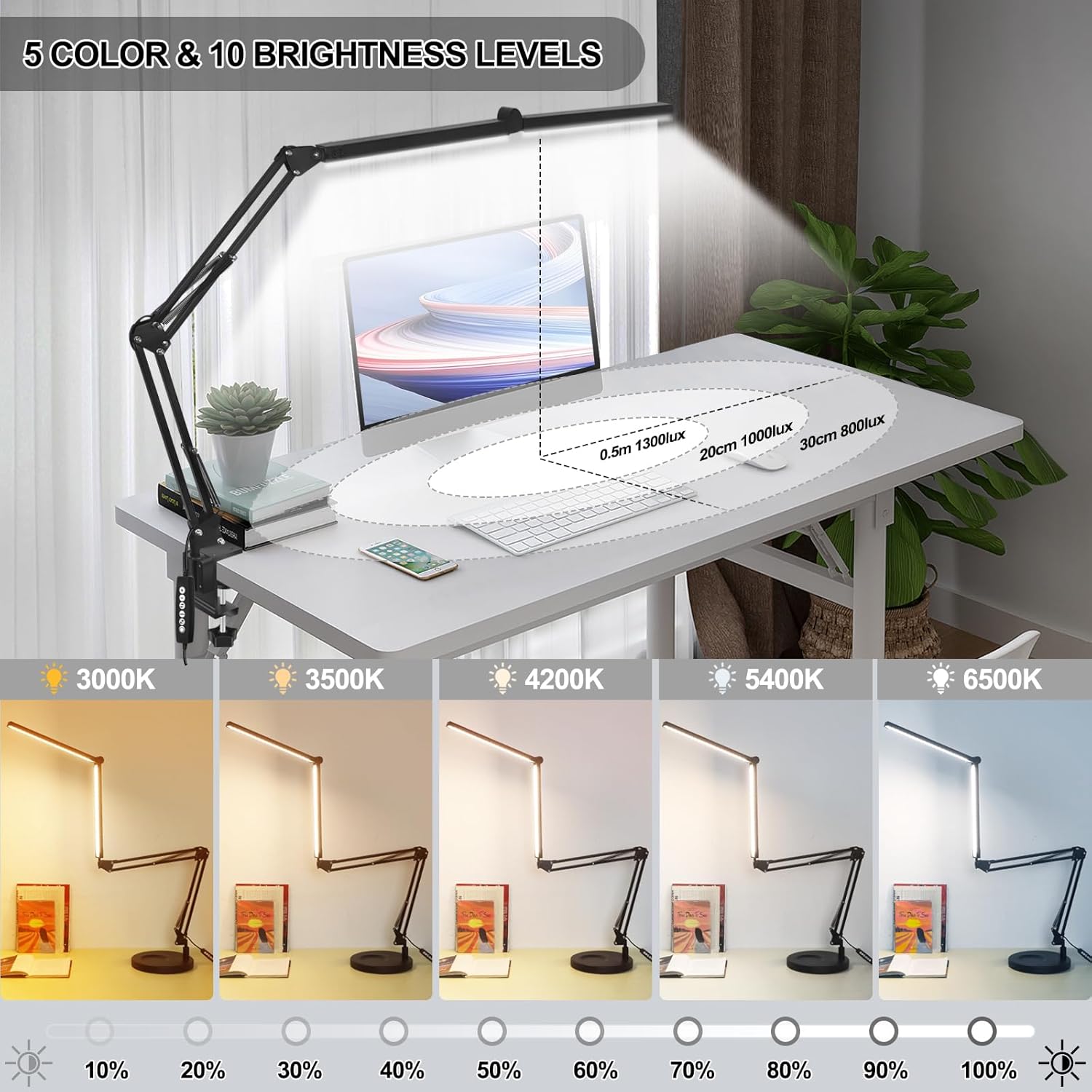 Lámparas de escritorio 2 en 1 para oficina en casa, lámpara de escritorio LED grande de 24 W con control remoto, lámpara de escritorio de