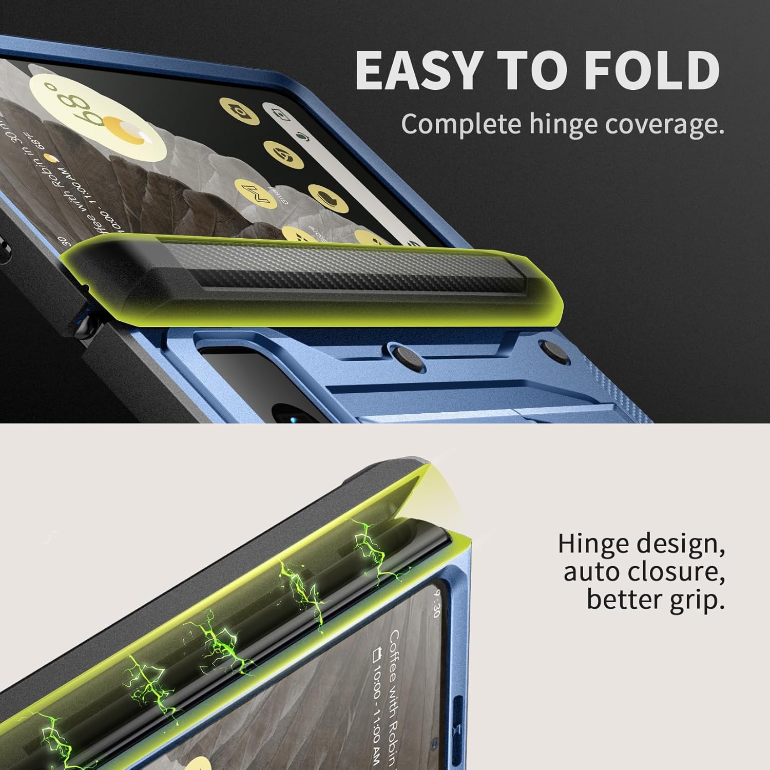 Tongate Funda plegable para Google Pixel (2023), protector de pantalla integrado protección de bisagra Funda resistente de grado militar de doble