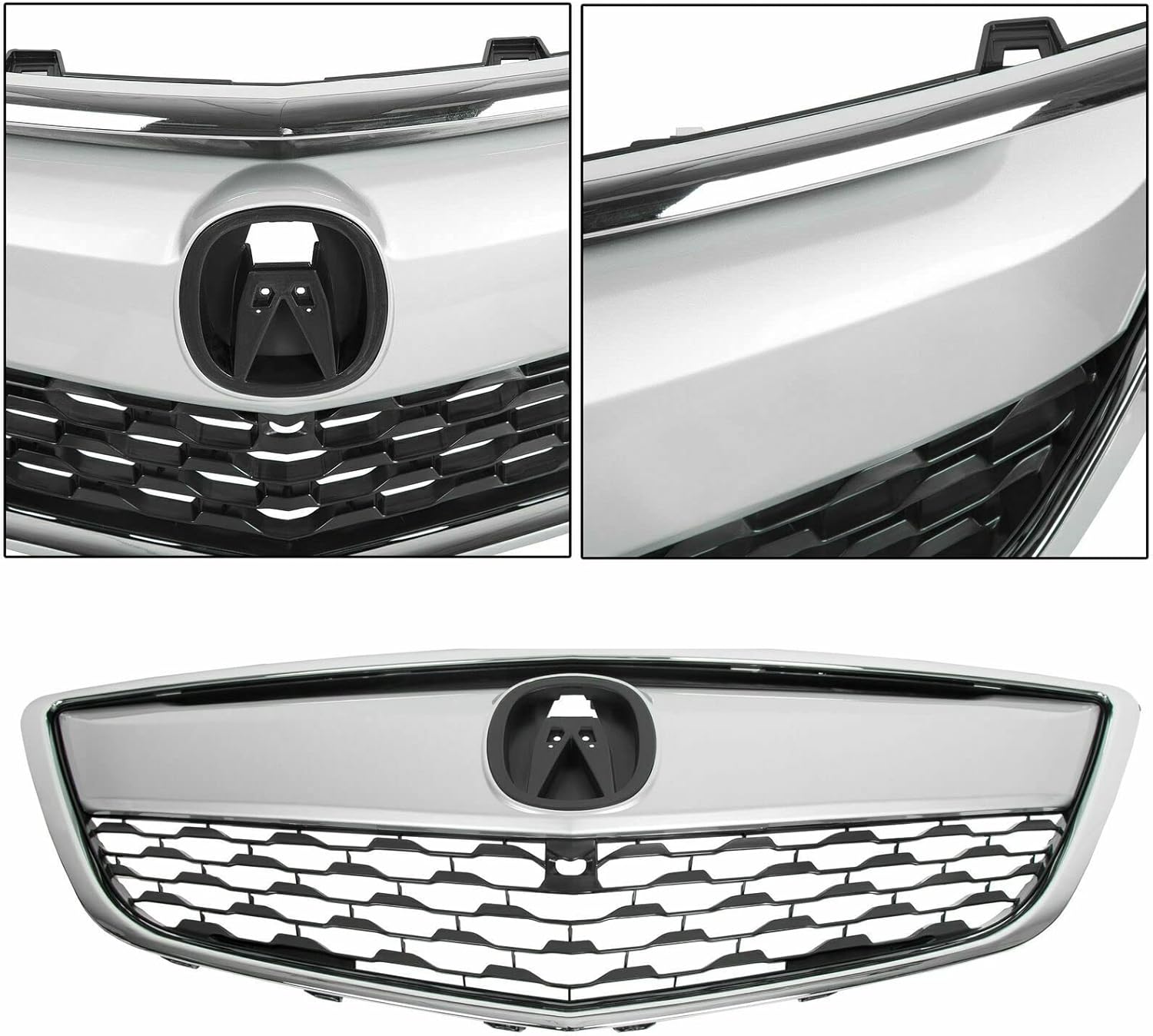 YLT AUTO Kit de repuesto de protector de rejilla de parachoques delantero, entrada de aire negra con moldura cromada para Acura MDX 2014-2016