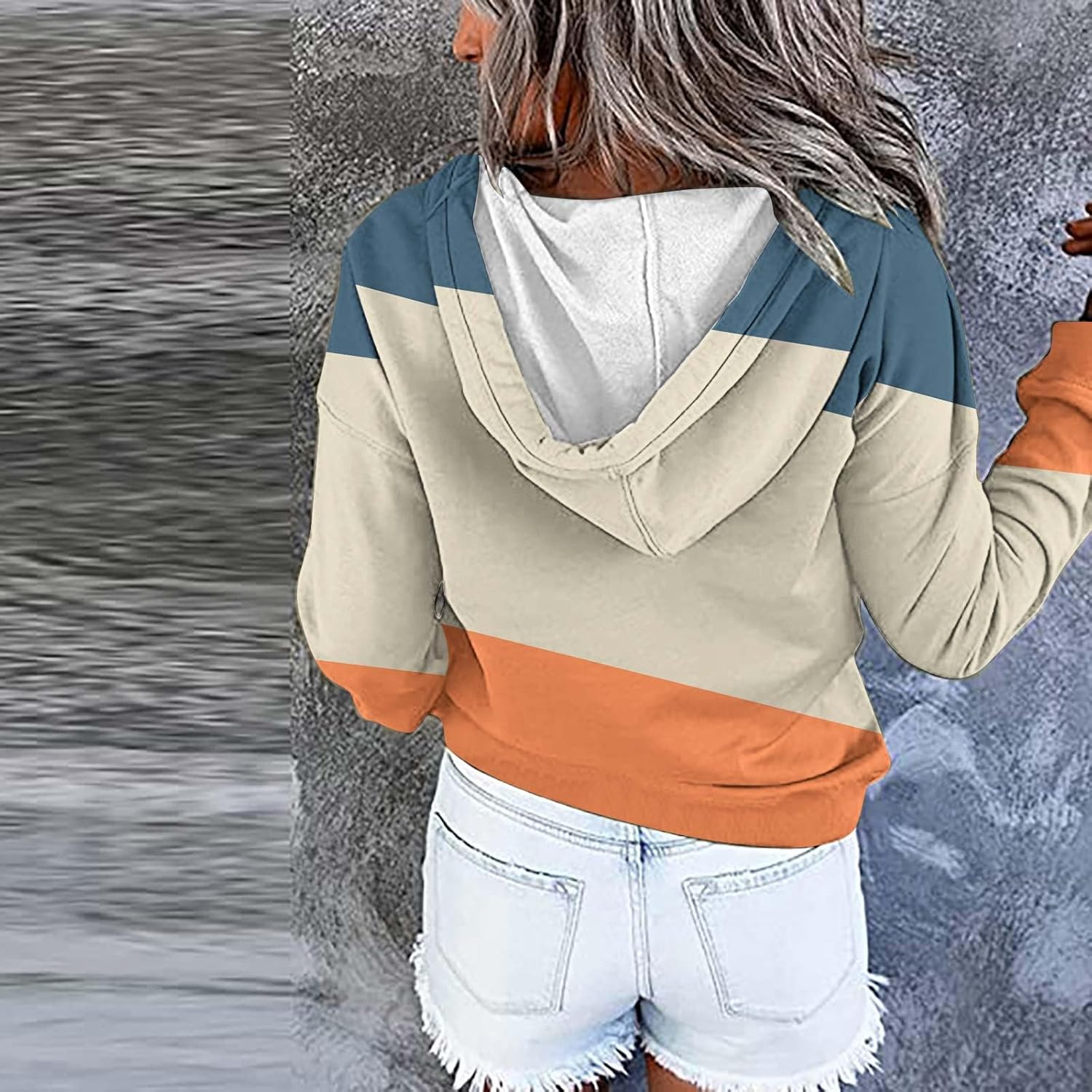 DOLKFU Sudadera de manga larga con cuello para mujer, con estampado gráfico degradado, con botones, ajuste holgado, ropa de otoño