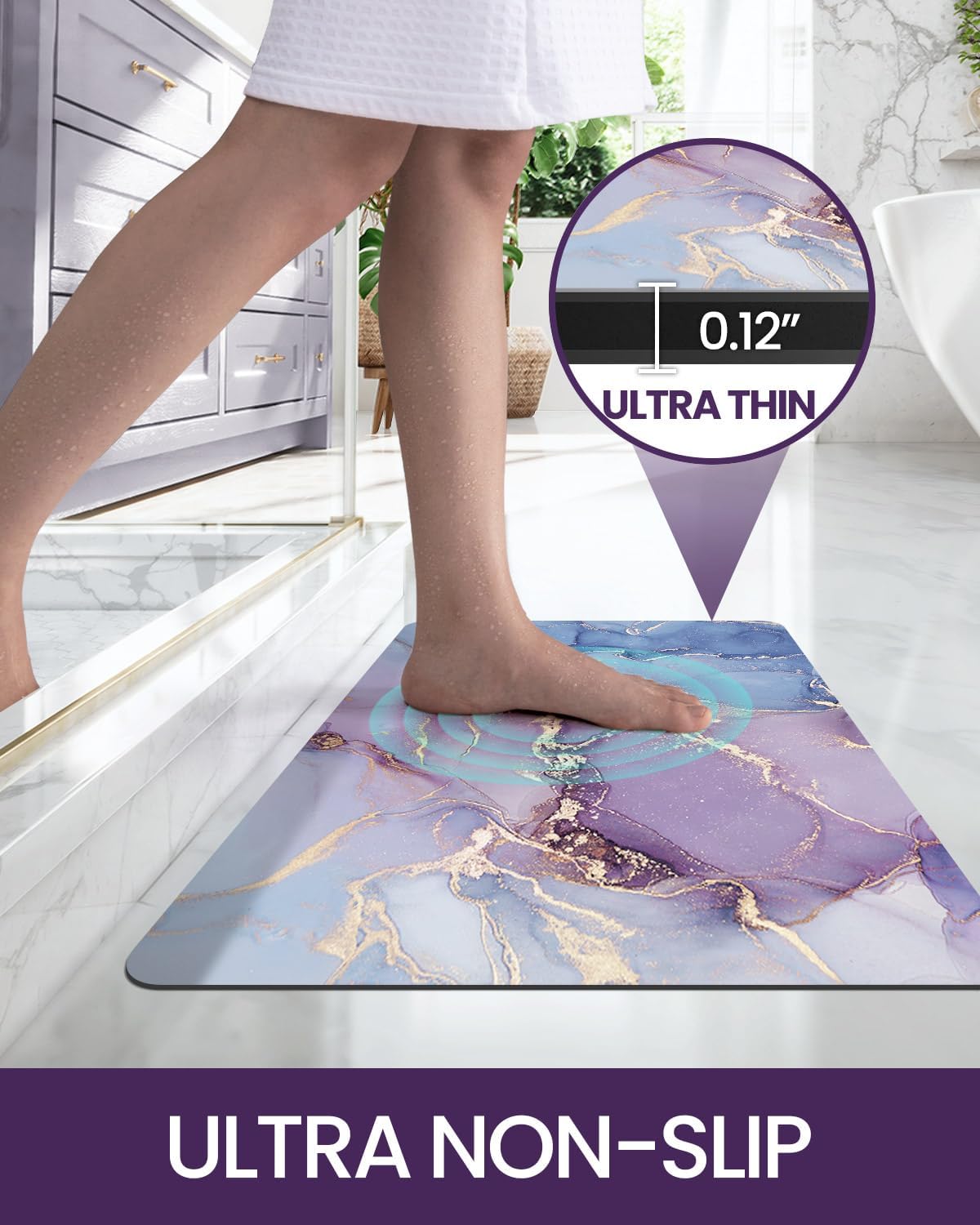 DEXI Alfombra de baño súper absorbente, ultrafina, de perfil bajo, antideslizante, de secado rápido, lavable para fregadero, ducha, inodoro, 17 x 32