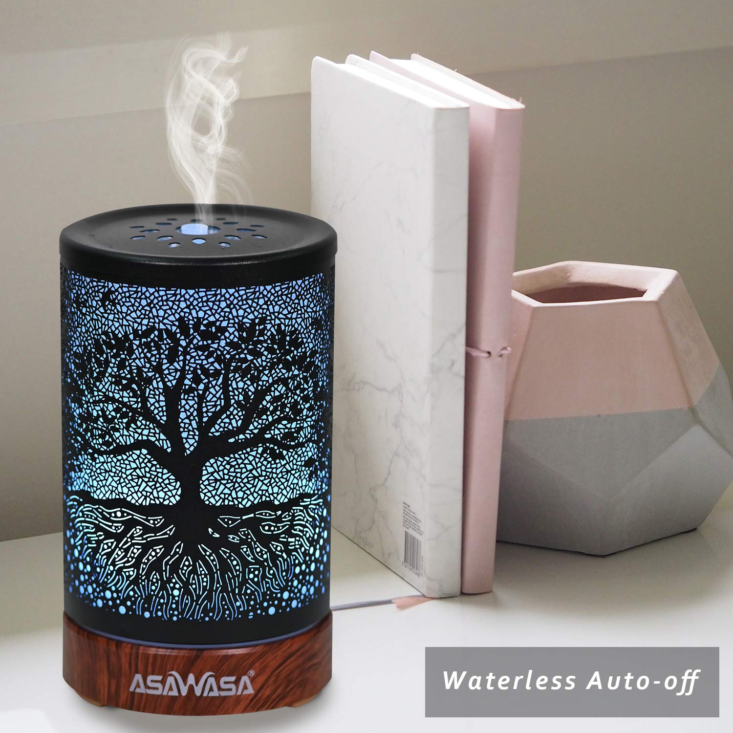 ASAWASA Difusores para aceites esenciales, difusor de aceites esenciales con apagado automático sin agua, humidificador de aromaterapia de arte
