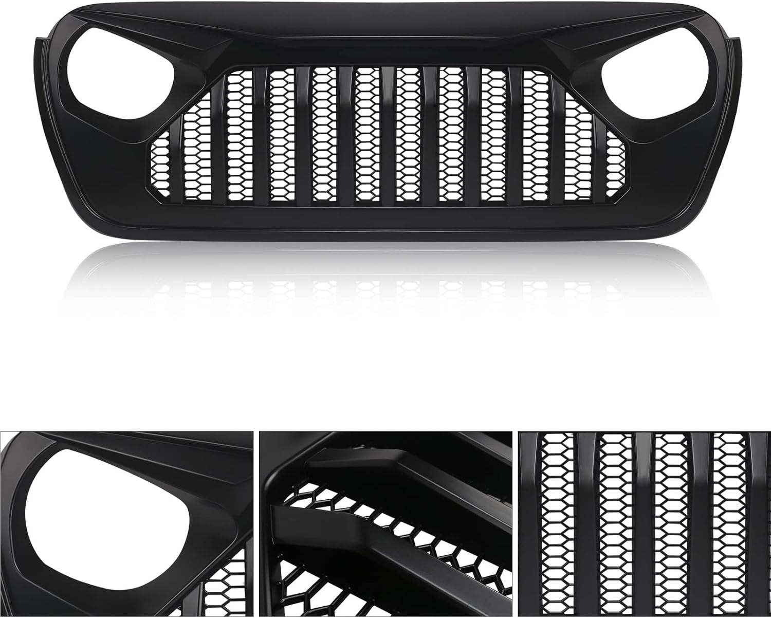 DKMGHT Parrilla delantera con rejilla para Jeep Wrangler JL JLU 2018, 2019, 2020, 2021, 2022 y Jeep Gladiator JT (negro mate)