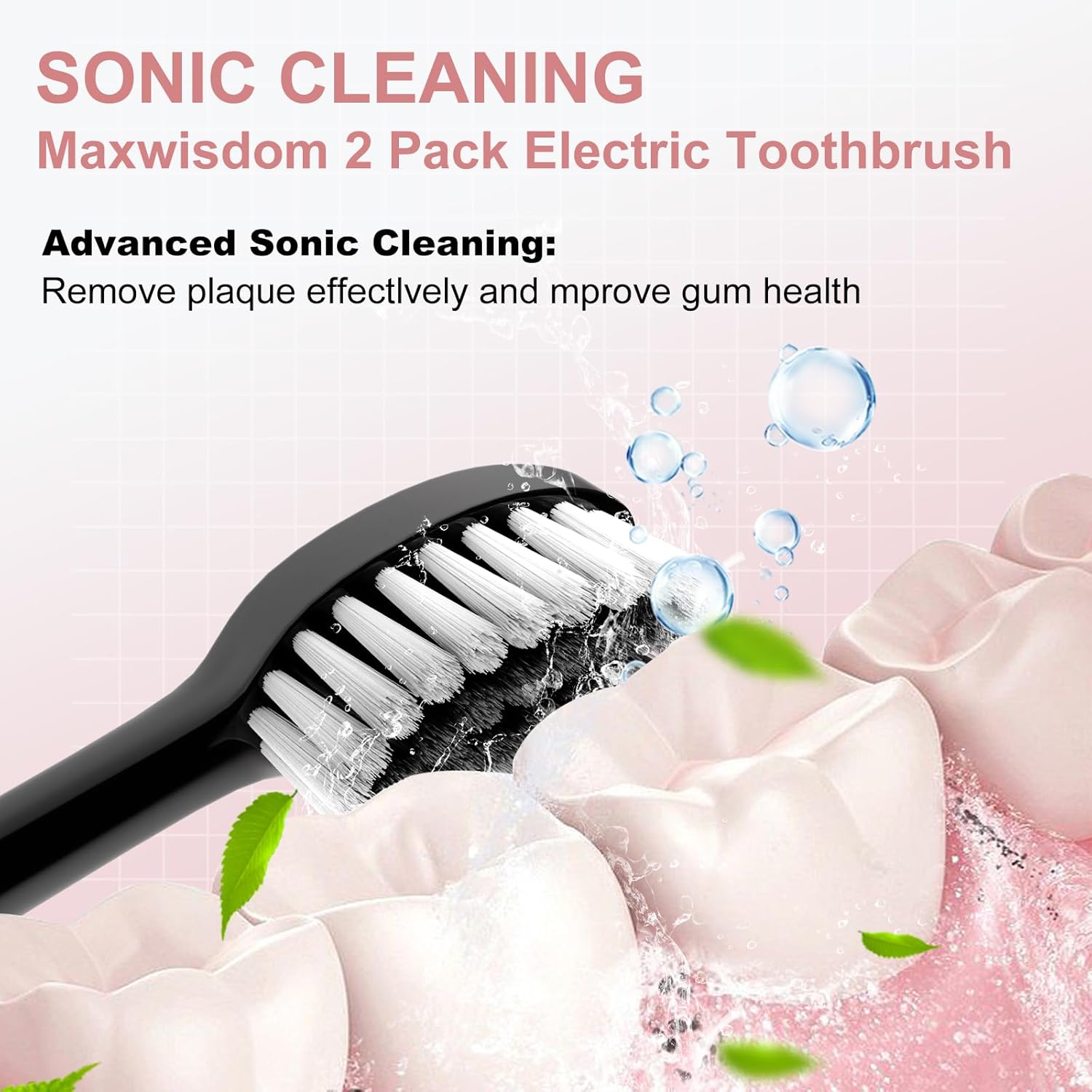 Cepillo de dientes eléctrico para niños con soportes para cepillos de dientes, paquete de 2 cepillos de dientes sónicos con 10 cabezas, 6 modos,