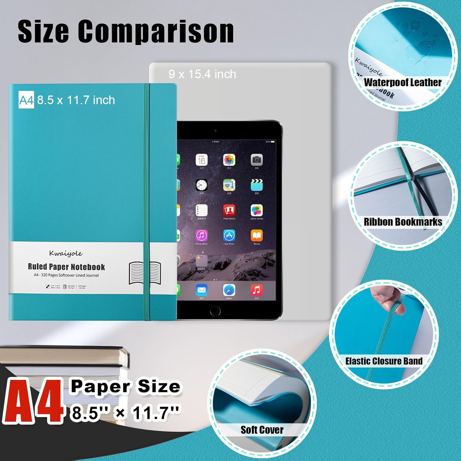Cuaderno de rayas universitarias A4, 320 páginas de tapa blanda de cuero de 8.5 x 11 pulgadas, cuaderno forrado de papel grueso de 100 GSM para