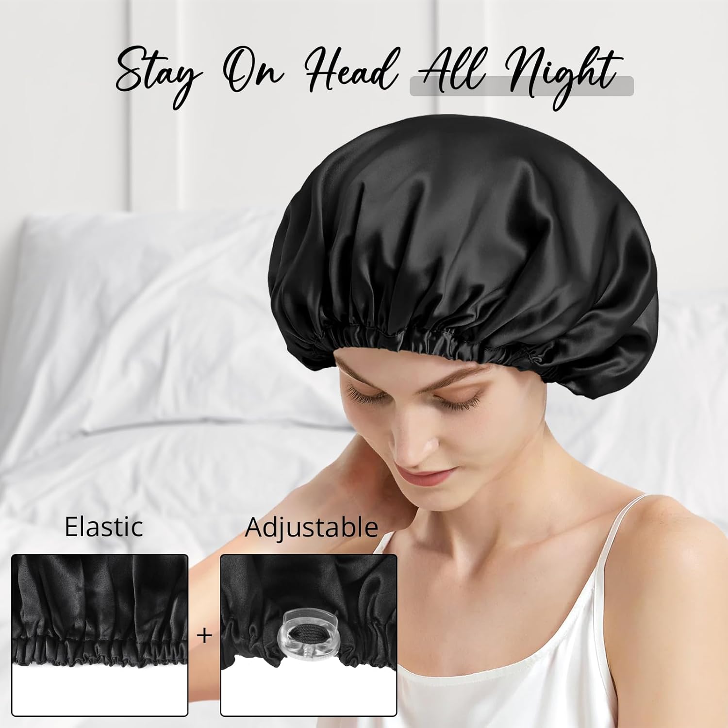 WIGI Gorro 100% de seda de morera con coletero de regalo para el cuidado del cabello de las mujeres, gorro de seda para dormir, gorro de ducha,