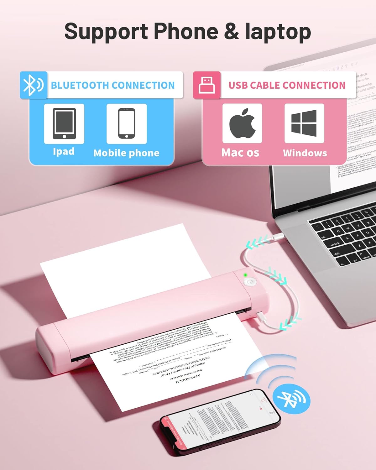 Itari Viaje inalámbrico de la impresora térmica portátil rosa M08F con la impresora térmica blanca de la transferencia P831