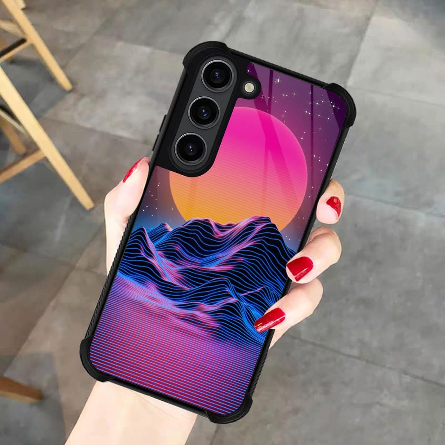 CARLOCA Synthwave – Funda compatible con Samsung Galaxy S23, diseño gráfico de identidad retro, a prueba de golpes, antiarañazos, acrílico duro para