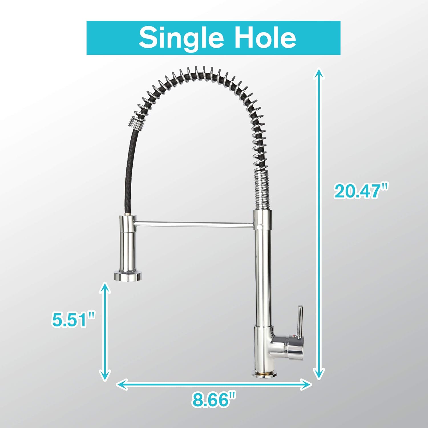 LUCKYERMORE Grifo de cocina comercial con rociador extraíble, acero inoxidable de arco alto, grifo de fregadero de resorte de un solo orificio