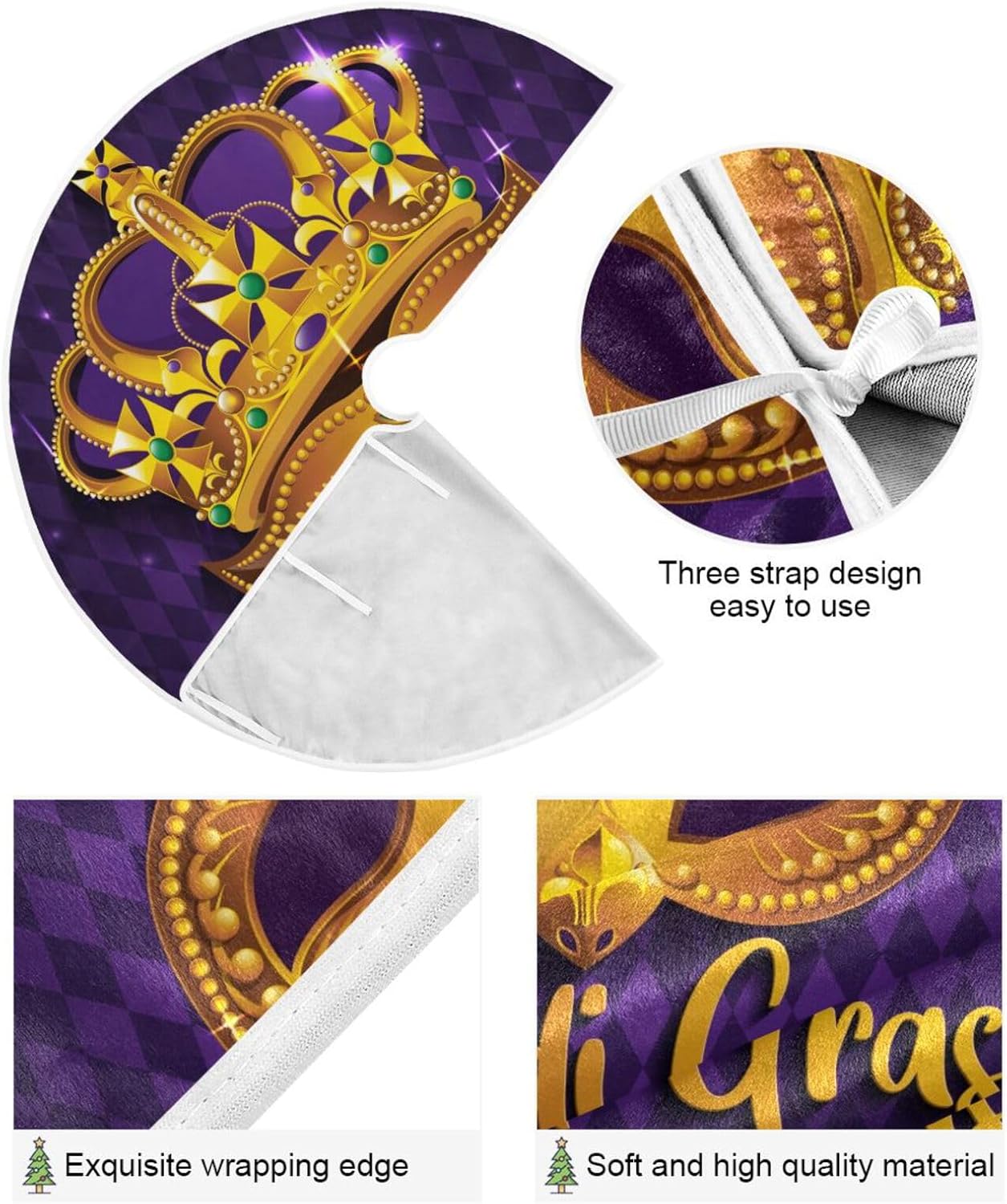 Carnival Mardi Gras Christmas Tree Skirt, Decorations for Tree, 35.4 in Christmas Tree Skirt Machine Washable, Fall Decor
