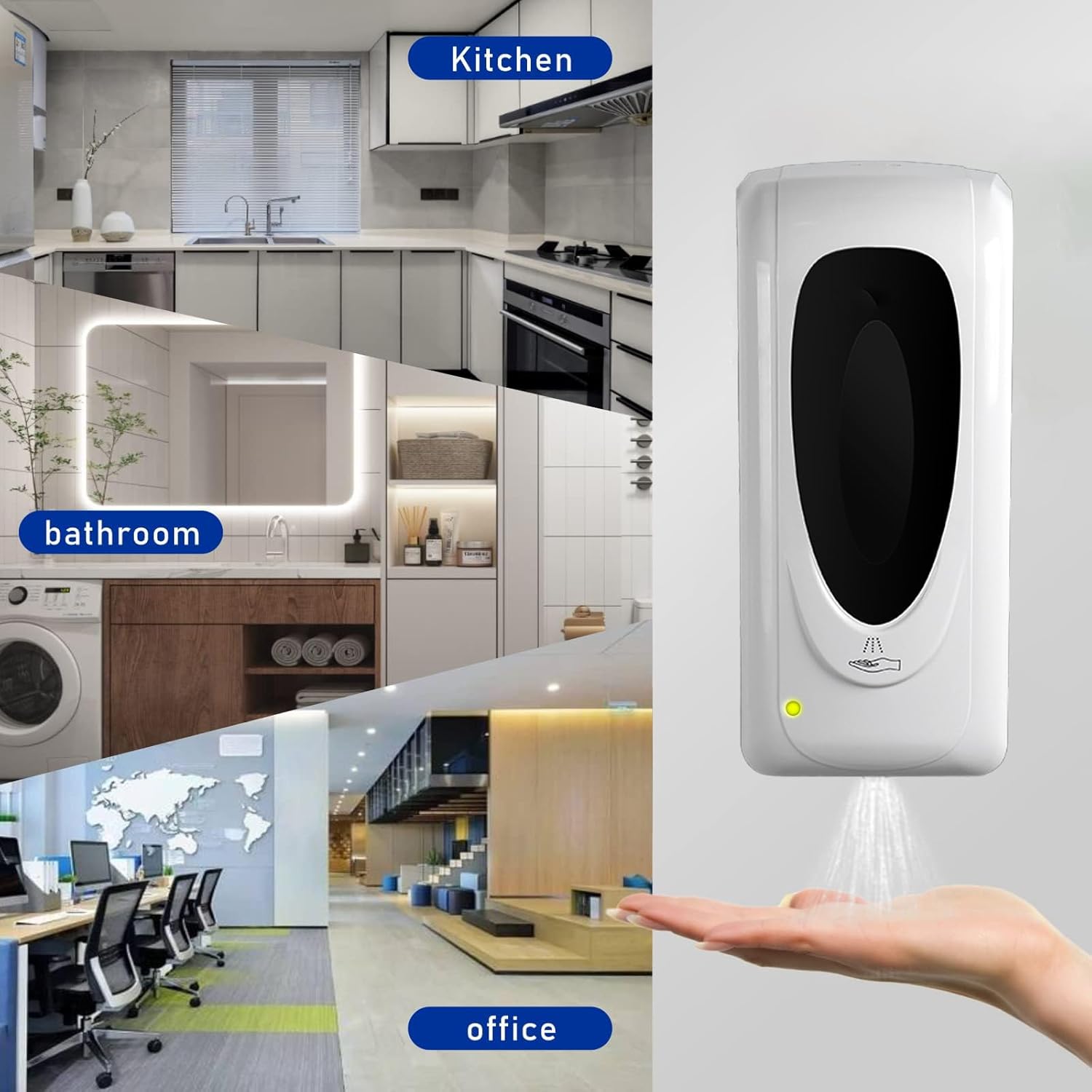 Jewaytec Dispensador automático de desinfectante de manos para montaje en pared, dispensador líquido de desinfectante de manos, dispensador de jabón