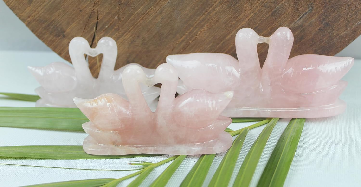 Jet Natural – Figuras Fengshui de cuarzo rosa para pareja, patos, pájaros (hombre y hembra) para amor y romance (5.11  7.05 onzas)