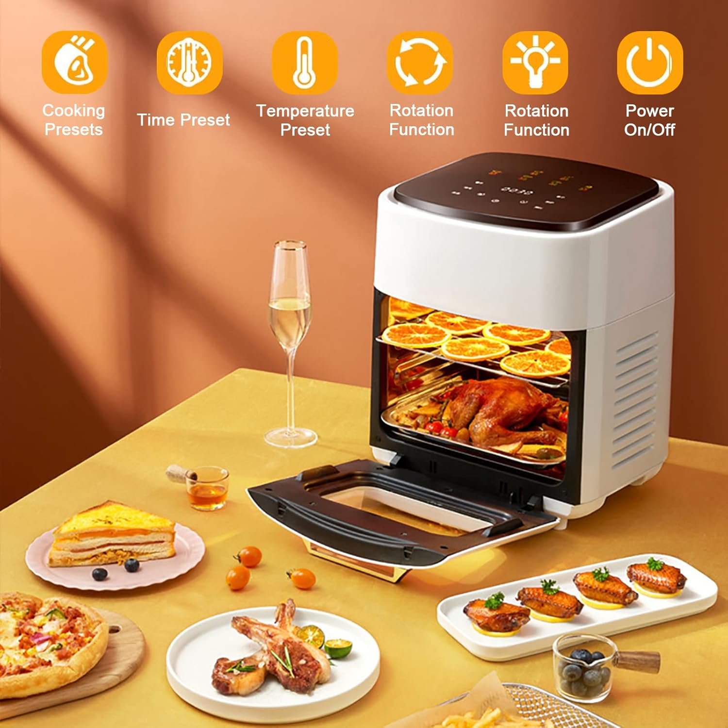 Horno freidora de aire digital 5 en 1 con circulación de aire rápida, pantalla LED sin aceite, cesta antiadherente con temporizador de 60 minutos y