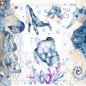 Cubierta de interruptor de luz de tortuga marina vintage de 2 cuadrillas, placa de pared decorativa de doble palanca, placa frontal eléctrica para Cubierta de interruptor de luz de tortuga marina vintage de 2 cuadrillas, placa de pared decorativa de doble palanca, placa frontal eléctrica para