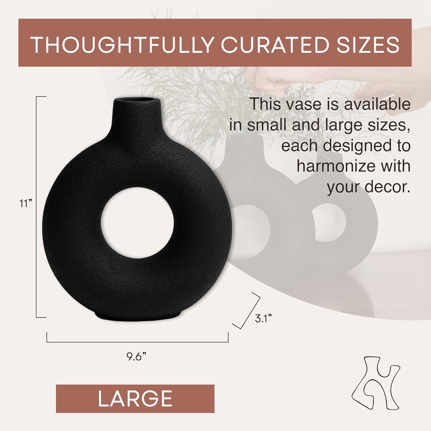 Oona – Jarrón decorativo moderno para anillos, grande, negro
