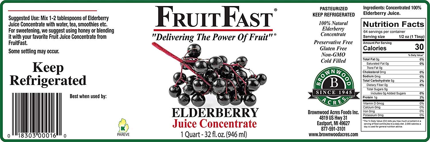 FruitFast – Concentrado de jugo de saúco puro sin azúcar (32 onzas líquidas) por FruitFast – Brownwood Acres  Sin OMG, sin gluten y sin BPA,
