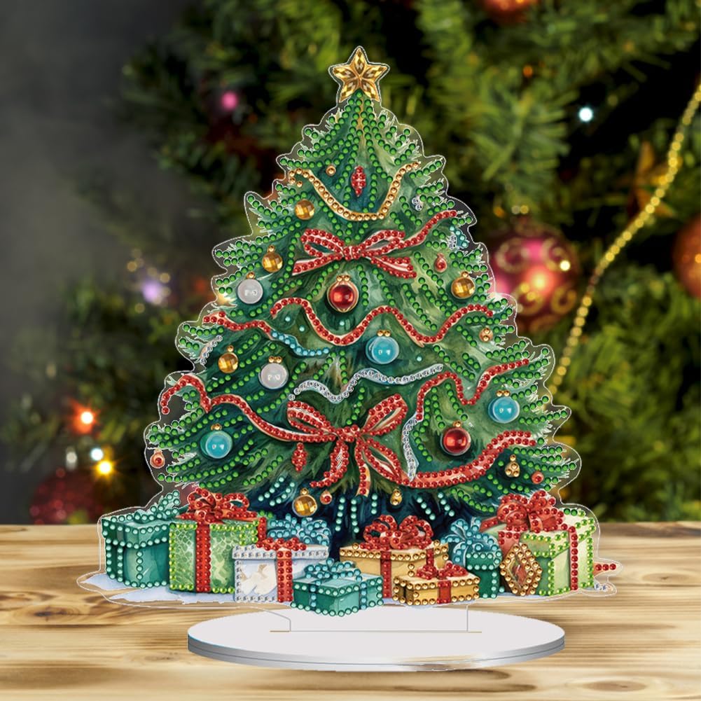 Orgone Kit de adornos de escritorio de árbol de Navidad para adultos, pintura acrílica por números, decoración de Navidad de escritorio, kit de