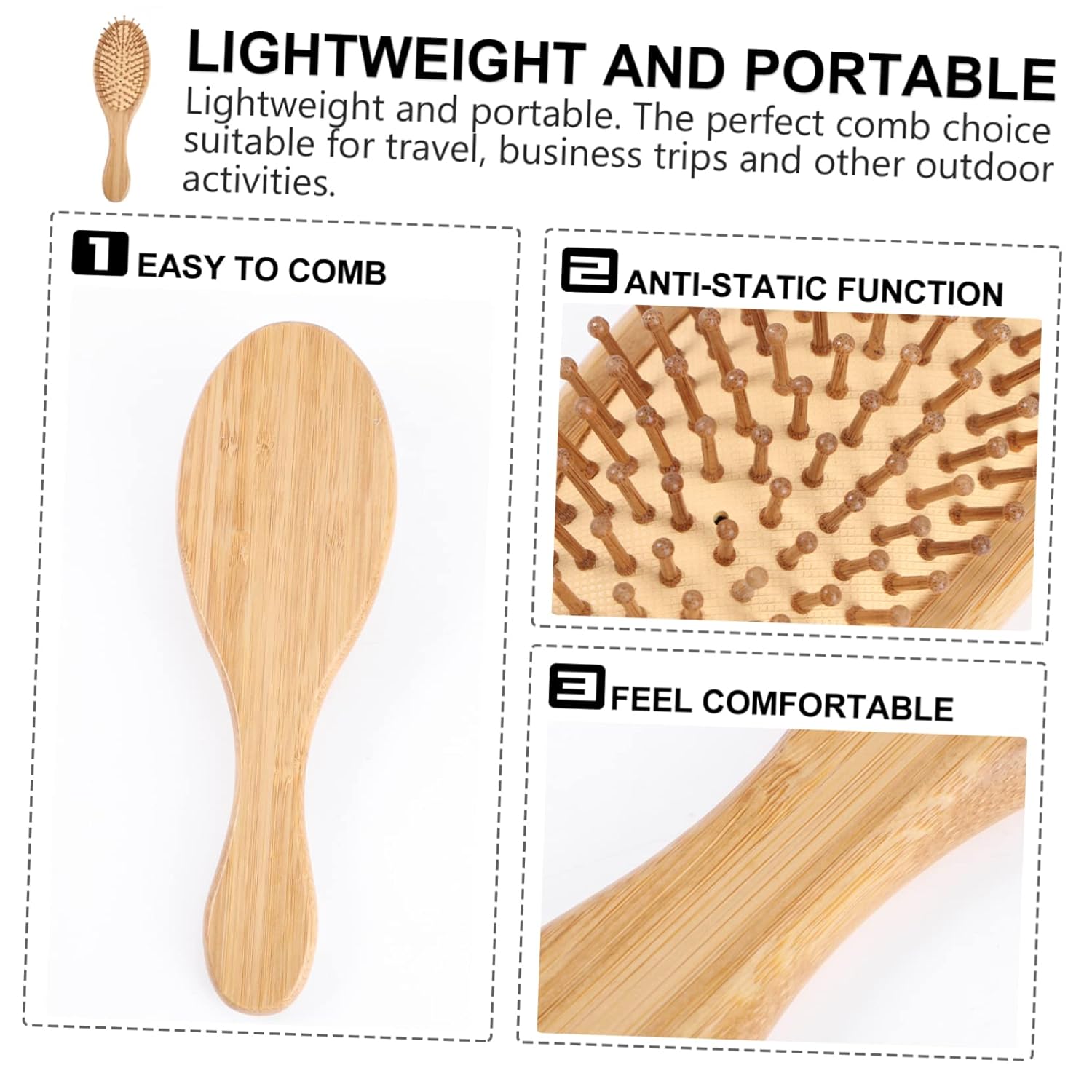 Peine de bambú para el cabello, 3 piezas, peines de barba, cepillo de cerdas de madera, peine de bambú natural, cepillo masajeador para cuero