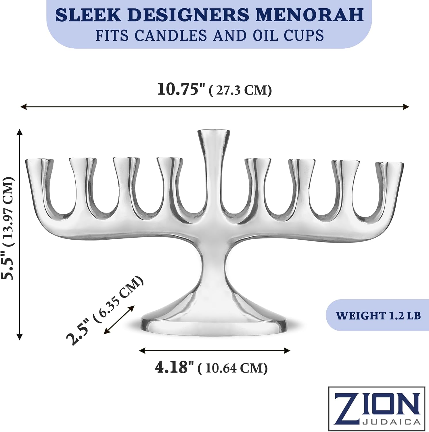 Zion Judaica Impresionante Menorá de diseñadores elegantes para Hanukkah Vela tradicional de alto pulido y aceite Chanukiah Clásico Chanukah Minorah