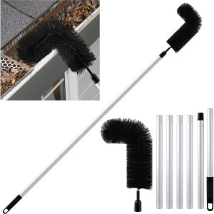 Layhit Cepillo de limpieza de canalones, herramienta de limpieza extensible con 6 piezas de barra de extensión de aluminio, herramientas de limpieza Layhit Cepillo de limpieza de canalones, herramienta de limpieza extensible con 6 piezas de barra de extensión de aluminio, herramientas de limpieza