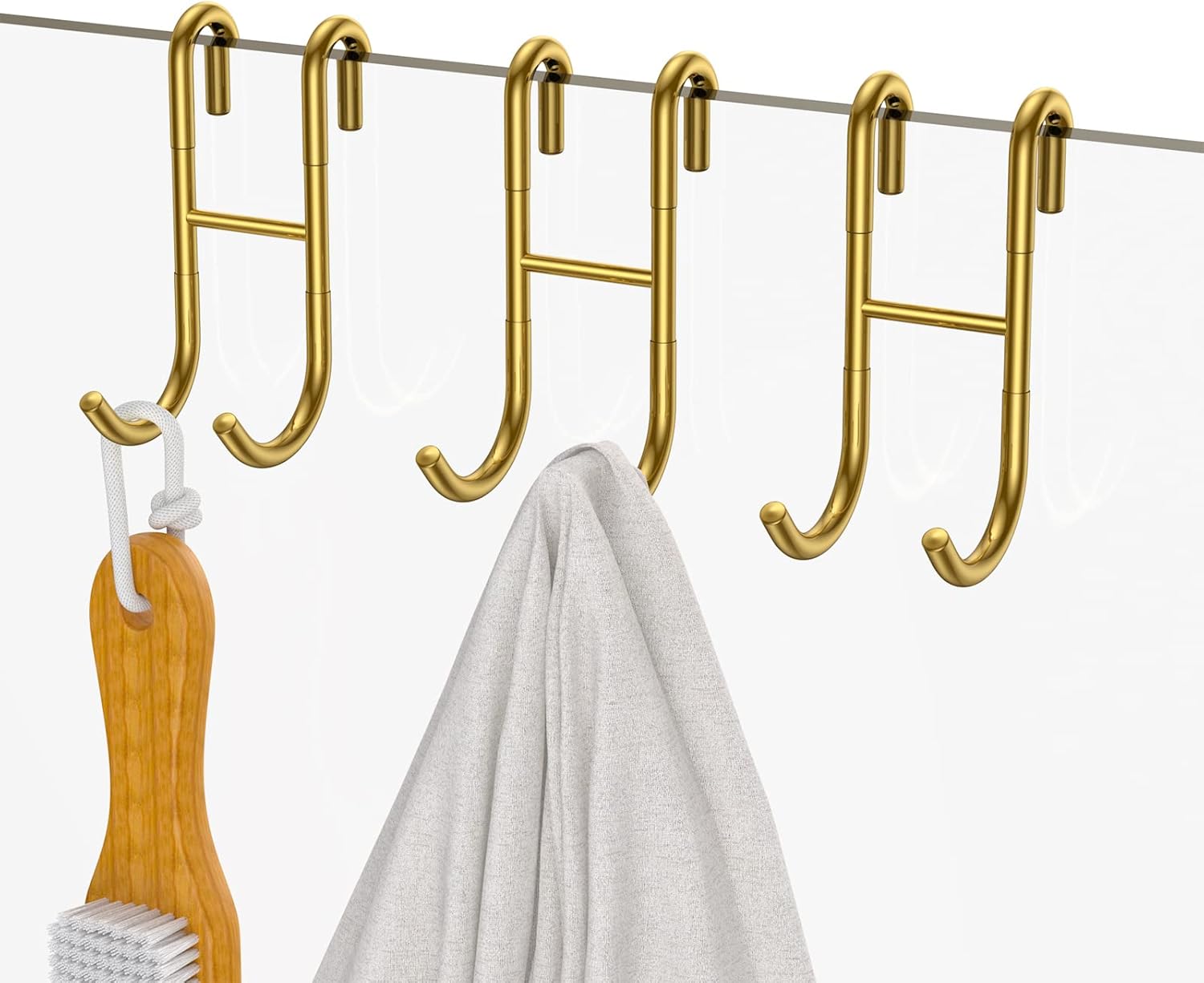 Ganchos para puerta de ducha, paquete de 3 ganchos de puerta de vidrio para ducha, chapados en oro, ganchos de acero inoxidable 304, colgador de