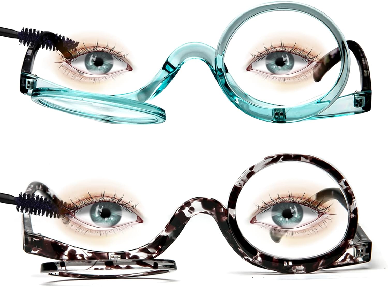 MMOWW 2 pares de anteojos de lectura de maquillaje para mujer, con lupa abatible, para lectores cosméticos