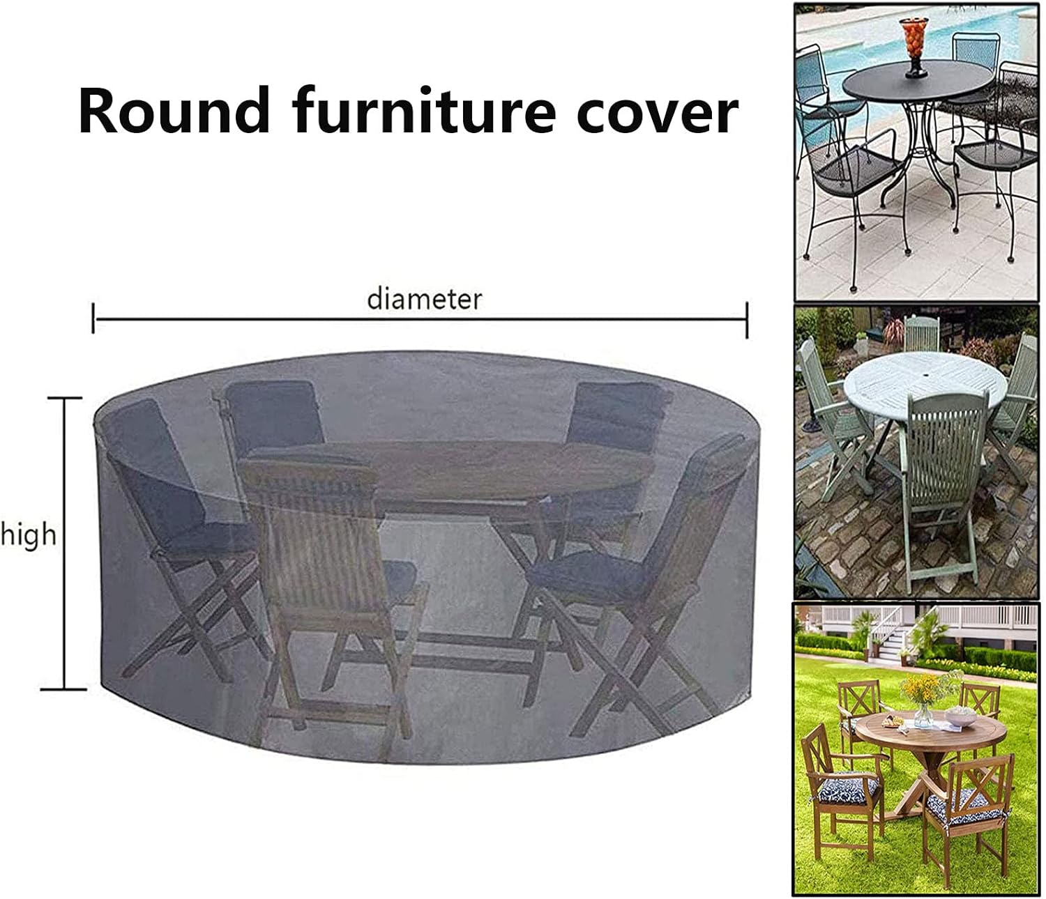 Cubierta Muebles Exterior 33x16in, Fundas para Muebles De Jardãn, Cubierta Redonda Mesa Jardín, Impermeable A Prueba Viento Anti-UV Patio Circular