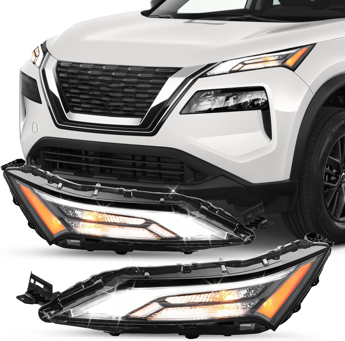 Conjunto de faros delanteros superiores de estilo OE compatible con Nissan Rogue 2021-2023, señal de giro halógena, luz DRL, lado del conductor y