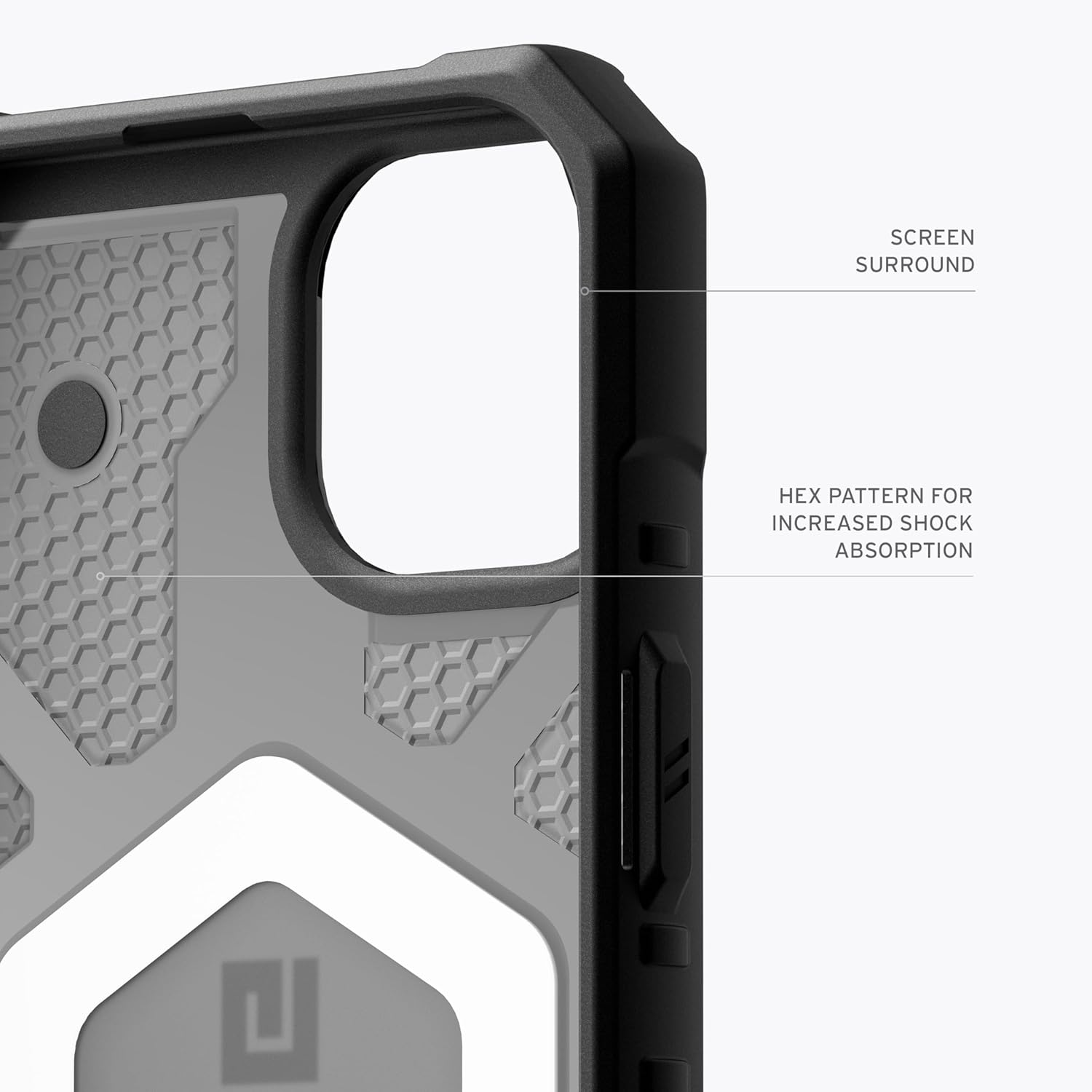 URBAN ARMOR GEAR UAG – Funda compatible con iPhone 15 Plus de 6.7 pulgadas, Pathfinder transparente cenizanegro, imán integrado compatible con carga
